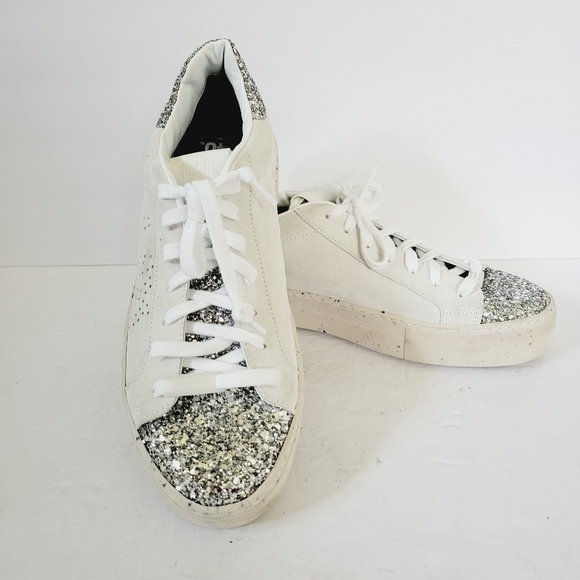 New P448 Thea White Silver Suede Sneakers Size 95-10 US